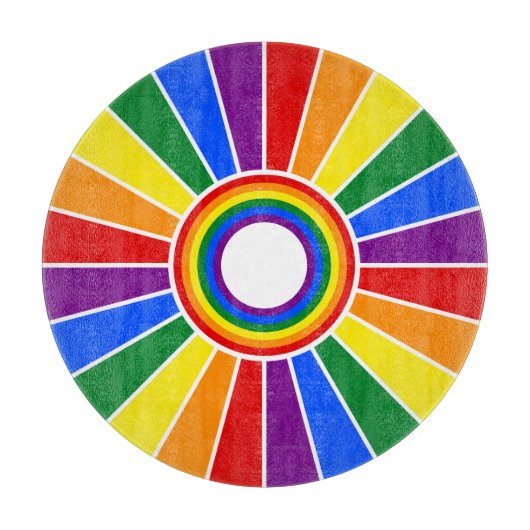 RAINBOW FLAG BUTTON RAYS + Ihr Zeichen oder Text Schneidebrett (Vorderseite)