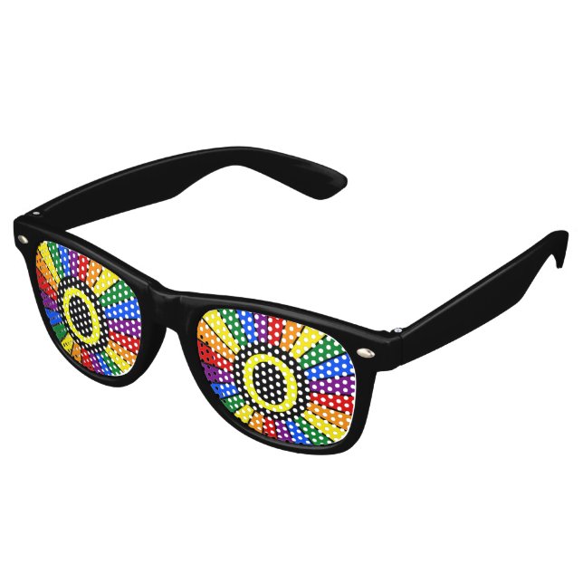 RAINBOW FLAG BUTTON RAYS + Ihr Zeichen oder Text Sonnenbrille (Schrägansicht)