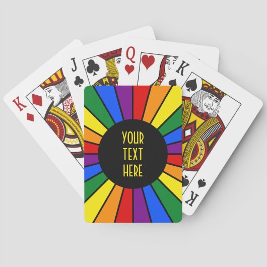 RAINBOW FLAG BUTTON RAYS + Ihr Zeichen oder Text Spielkarten (Rückseite)