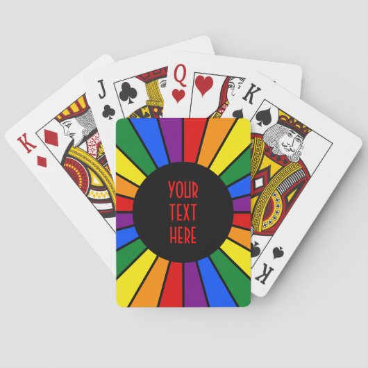 RAINBOW FLAG BUTTON RAYS + Ihr Zeichen oder Text Spielkarten (Rückseite)