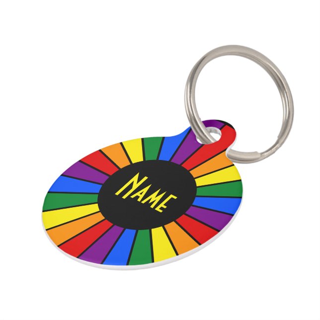 RAINBOW FLAG BUTTON RAYS + Ihr Zeichen oder Text Tiermarke (Seite)