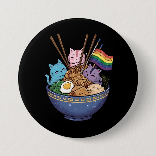 Rainbow Flag Cats Ramen Anime Gay Pride Monat LGBT Button (Vorderseite)