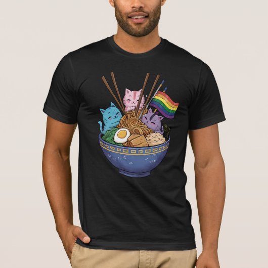 Rainbow Flag Cats Ramen Anime Gay Pride Monat LGBT T-Shirt (Vorderseite)