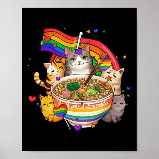 Rainbow Flag Cats Ramen Anime Gay Pride Monatsblen Poster (Vorne)