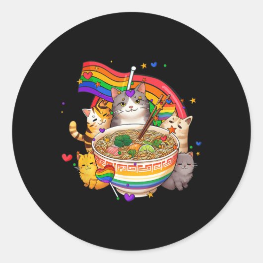 Rainbow Flag Cats Ramen Anime Gay Pride Monatsblen Runder Aufkleber (Vorderseite)