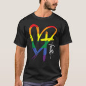 Rainbow-Flag für Herzkreuz-Gay Pride Christlich T-Shirt (Vorderseite)