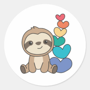 Rainbow Flag Gay Pride Lgbtq Hearts Sloth Classic Runder Aufkleber