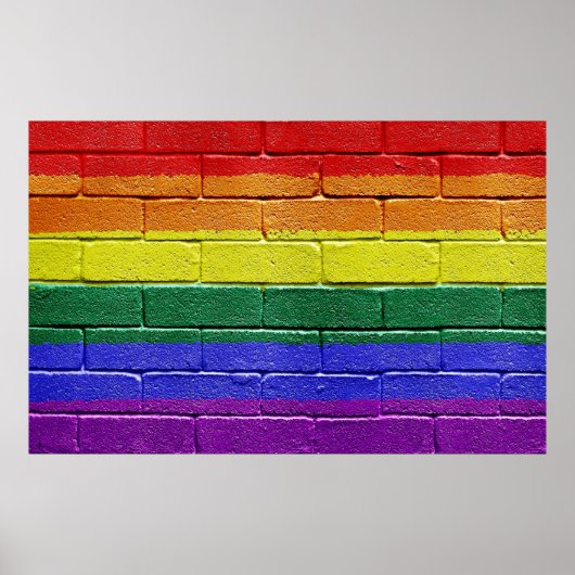 Rainbow Flag Grunge Brick Wall Poster (Vorne)