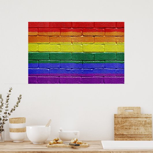 Rainbow Flag Grunge Brick Wall Poster (Küche)