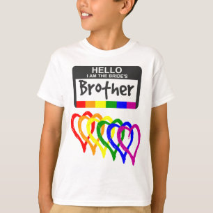 Rainbow Flag Hearts Bride Brother Name Abzeichen T-Shirt