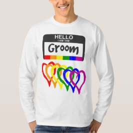 Rainbow Flag Hearts Groom Name Abzeichen Hochzeit T-Shirt