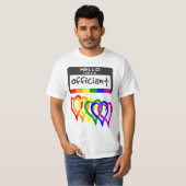 Rainbow Flag Hearts Wedding Officiel Name Abzeiche T-Shirt (Vorne ganz)