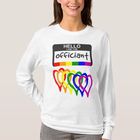 Rainbow Flag Hearts Wedding Officile Name Abzeiche T-Shirt (Vorderseite)