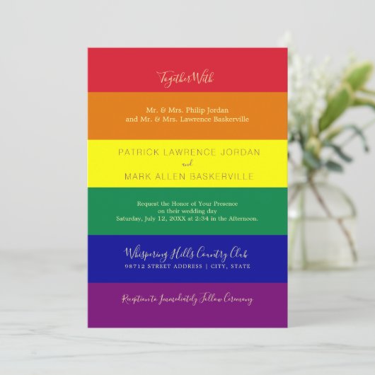 Rainbow-Flag-Hochzeit Einladung (Stehend Vorderseite)