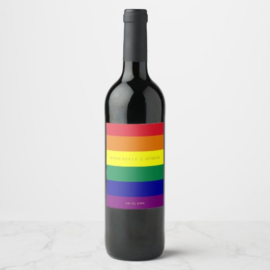 Rainbow-Flag-Hochzeit Weinetikett (Vorderseite)