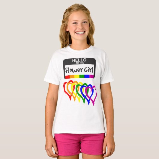 Rainbow Flag Hört Blume Mädchen Abzeichen Hochzeit T-Shirt (Vorne ganz)