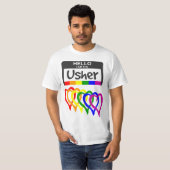 Rainbow Flag Hört Usher Name Abzeichen Hochzeit T-Shirt (Vorne ganz)