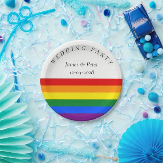 Rainbow Flag LGBTQ Gay Wedding Pappteller (Party)