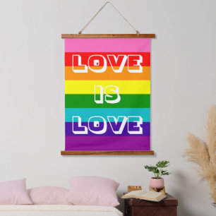 Rainbow Flag Liebe ist Liebe Gay Pride LGBTQ Wandteppich Mit Holzrahmen