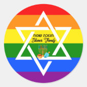 Rainbow Flag Star von David Hebrew Happy Hanukkah Runder Aufkleber (Vorderseite)