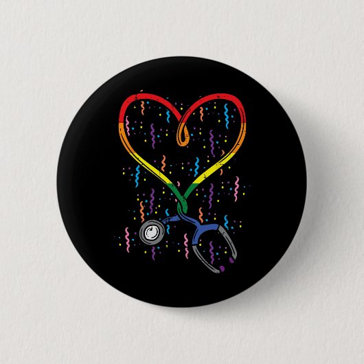 Rainbow Flag Stethoscope Heart Nurse Rn Scrub Gay Button (Vorderseite)