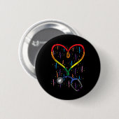 Rainbow Flag Stethoscope Heart Nurse Rn Scrub Gay Button (Vorne & Hinten)