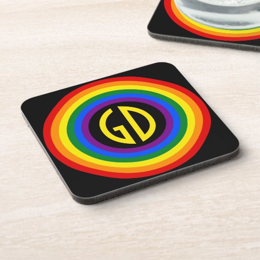 RAINBOW FLAG-TASTE + Ihr Zeichen oder Monogramm Getränkeuntersetzer (Linke Seite)