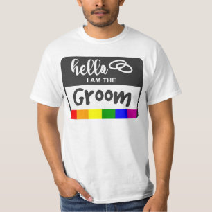 Rainbow Flag Wedding Hello Name Abzeichen für Groo T-Shirt