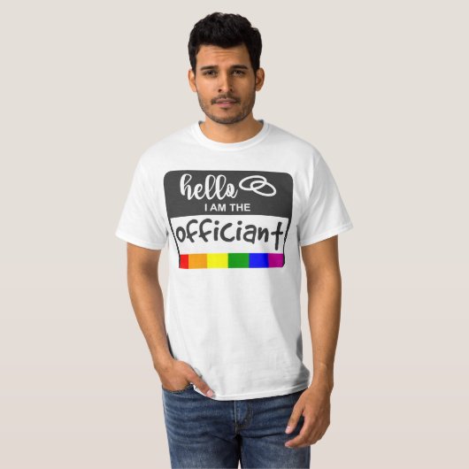 Rainbow Flag Wedding Hello Name Abzeichen Offizier T-Shirt (Vorne ganz)