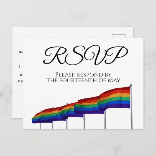 Rainbow Flags Gay Pride Wedding RSVP Postkarte (Vorne/Hinten)