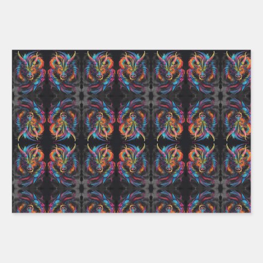 Rainbow Flame - mehrfarbiger Fantasiedrache Geschenkpapier Set (Vorderseite 3)