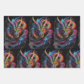 Rainbow Flame - mehrfarbiger Fantasiedrache Geschenkpapier Set (Vorderseite)