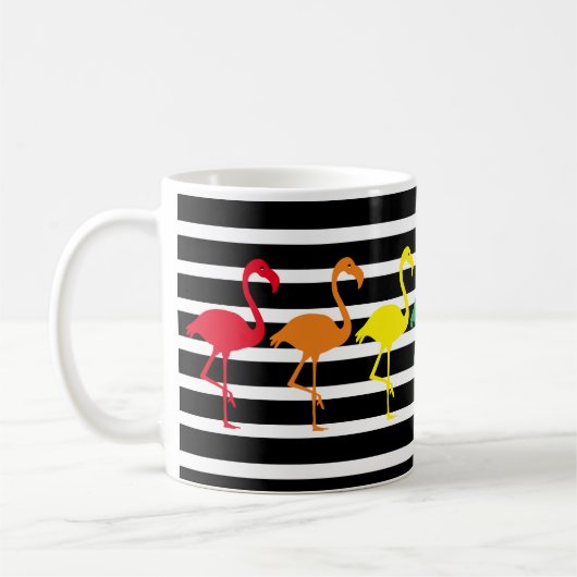 Rainbow Flamingo Silhouetten und B&W Streifen Kaffeetasse (Links)