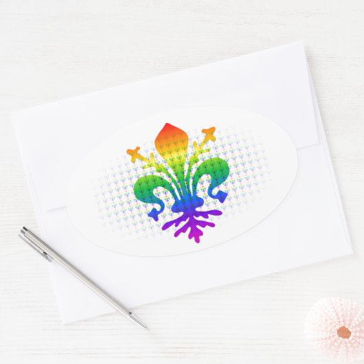 Rainbow Fleur-de-lis Ovaler Aufkleber (Umschlag)