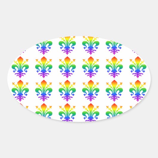 Rainbow Fleur-de-lis Ovaler Aufkleber (Vorderseite)