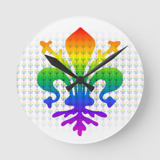 Rainbow Fleur-de-lis Runde Wanduhr (Vorderseite)