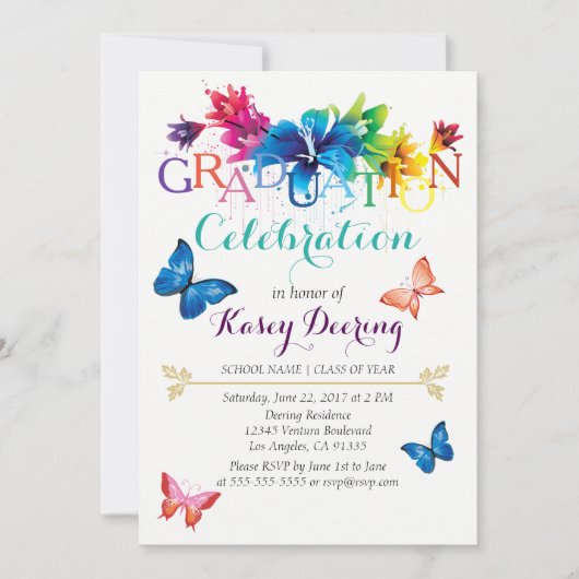 Rainbow Floral Abschluss Feier Einladung (Vorderseite)