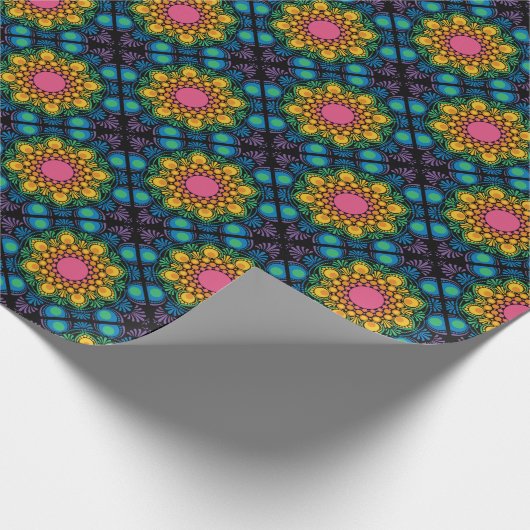 Rainbow Floral Fountain Mandala Diamond Tile Geschenkpapier (Ecke)
