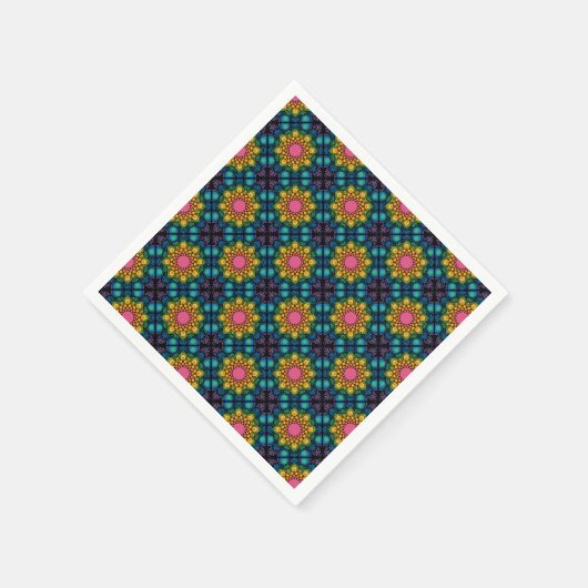 Rainbow Floral Fountain Mandala Diamond Tile Serviette (Ecke)