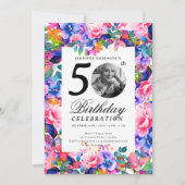 Rainbow Floral Garden Photo 50th Birthday Party Einladung (Vorderseite)