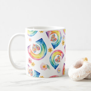 Rainbow Floral Heart Tasse - Helles Watercolor Ges