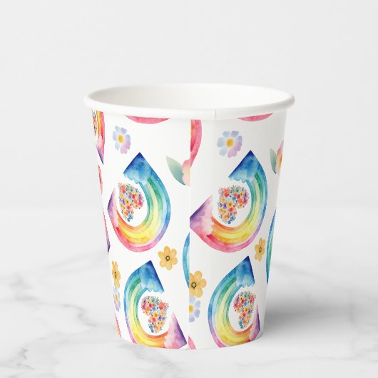 Rainbow Floral Heftpapiergruppen Pappbecher (Rechts)