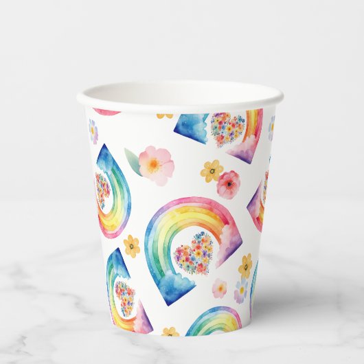 Rainbow Floral Heftpapiergruppen Pappbecher (Vorderseite)
