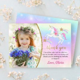 Rainbow Floral Magical Unicorn Girl Birthday Foto Dankeskarte