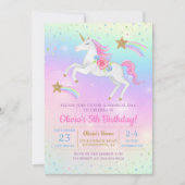 Rainbow Floral Magical Unicorn Girls Birthday Einladung (Vorderseite)