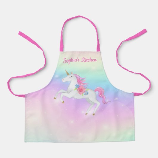 Rainbow Floral Magical Unicorn Personalisiert Schürze (Vorderseite)