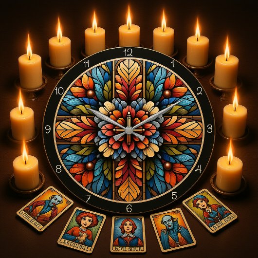 Rainbow Floral Stained Glass Cross  Große Wanduhr