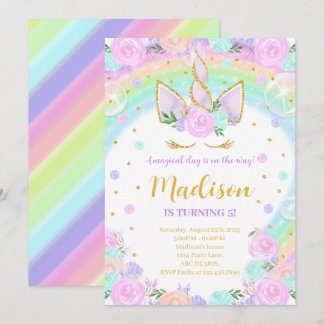 Rainbow Floral Unicorn Geburtstag Einladung