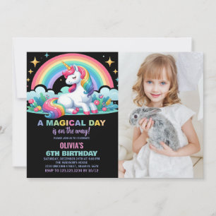 Rainbow Floral Unicorn Geburtstag Einladungen Foto