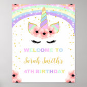 Rainbow Floral Unicorn Geburtstagsparty Begrüßungs Poster (Vorne)